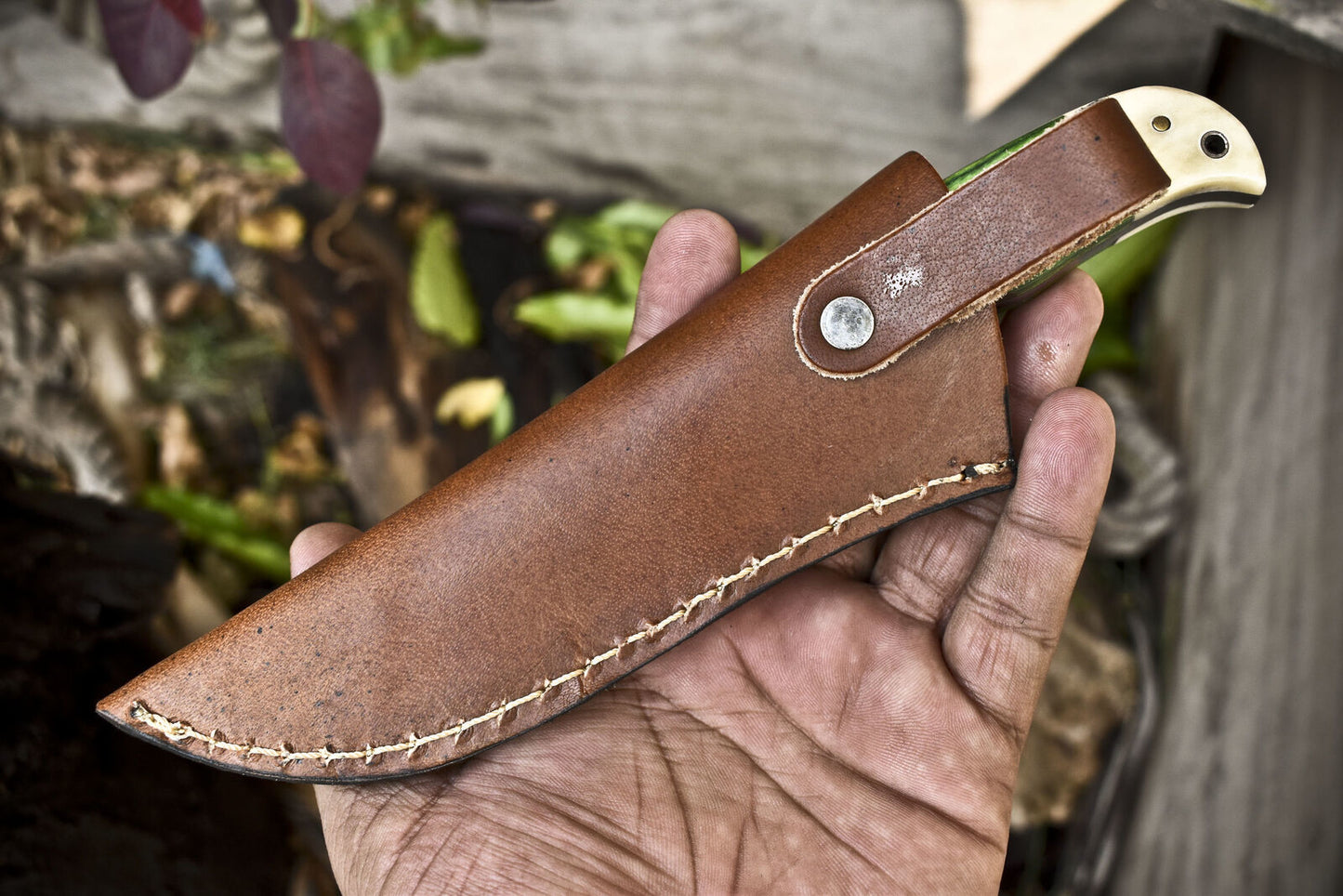 8" Hand Forged Skinner Knife Twist Damascus Hardwood Handle with Sheath