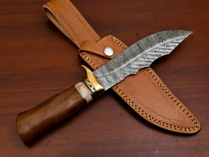 12" Damascus Steel Bowie Knife | Rosewood & Camel Bone Handle