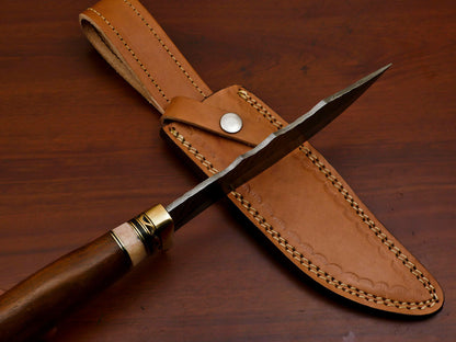 12" Damascus Steel Bowie Knife | Rosewood & Camel Bone Handle