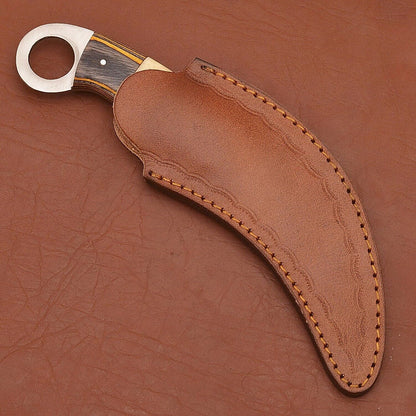 Custom Handmade Damascus Karambit Damascus Steel Hunting Knife with Wood and Bone Handle
