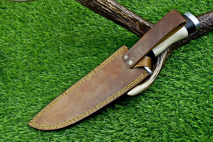 Custom Forged Damascus Steel Handmade Bowie Knife With Camel Bone Handle