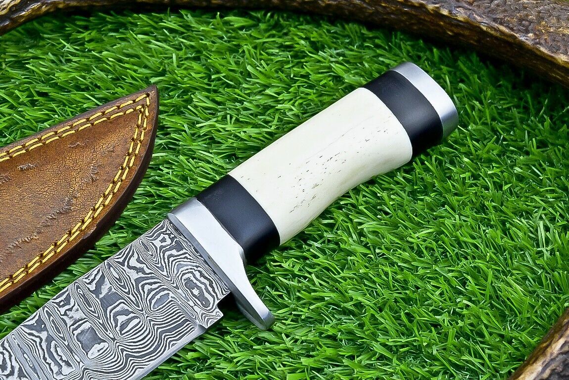 Custom Forged Damascus Steel Handmade Bowie Knife With Camel Bone Handle