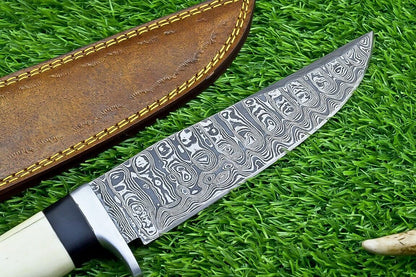 Custom Forged Damascus Steel Handmade Bowie Knife With Camel Bone Handle