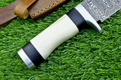 Custom Forged Damascus Steel Handmade Bowie Knife With Camel Bone Handle