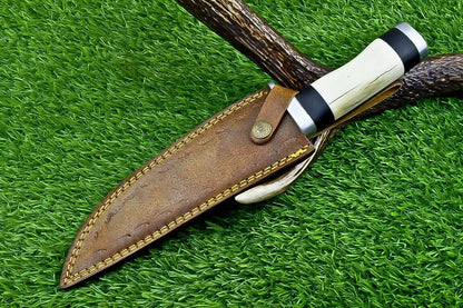 Custom Forged Damascus Steel Handmade Bowie Knife With Camel Bone Handle