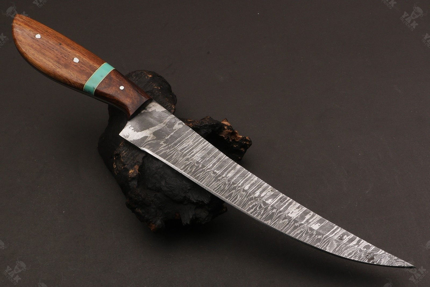 13.5" Custom Handmade Damascus Fillet Knife Fire Damascus Steel Fillet Knife W/Sheath