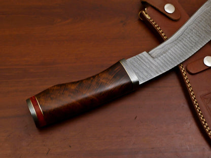 Heritage Forge 15" Damascus Steel Bowie Knife with Rose Wood Handle and Custom Leather Sheath