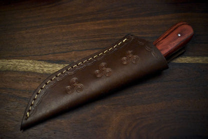7.5" Twist Damascus Skinner Knife with Hardwood Handle for Hunting & Survival