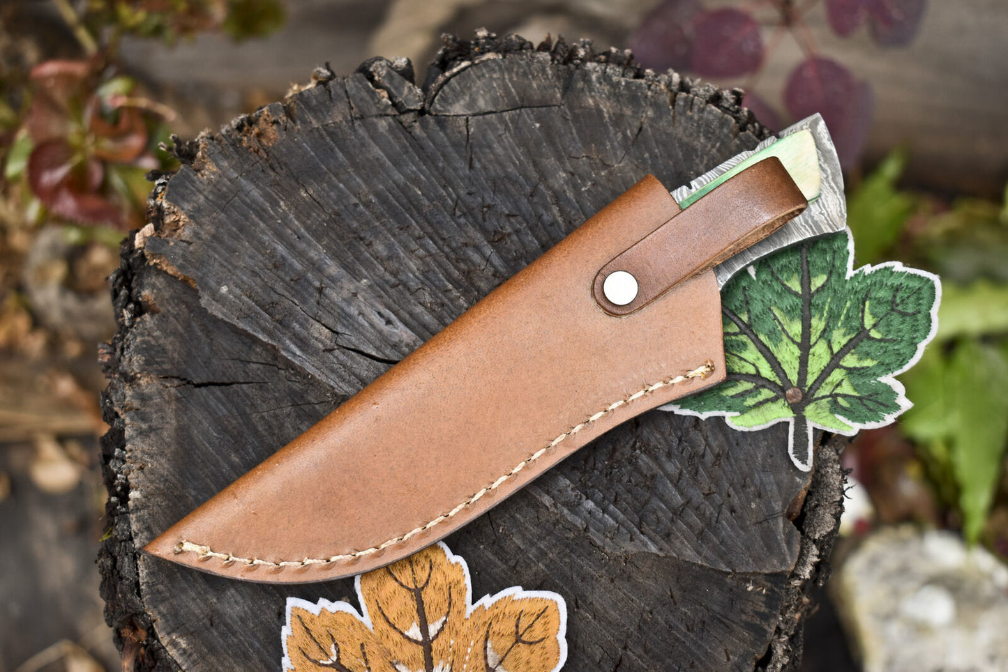 8" Twist Damascus Skinner Knife Hard Wood Handle Custom Forged Hunting Knife