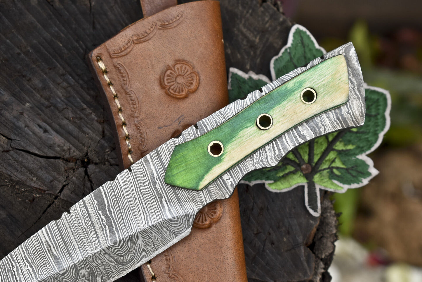 8" Twist Damascus Skinner Knife Hard Wood Handle Custom Forged Hunting Knife