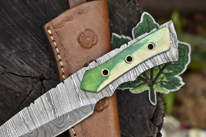 8" Twist Damascus Skinner Knife Hard Wood Handle Custom Forged Hunting Knife
