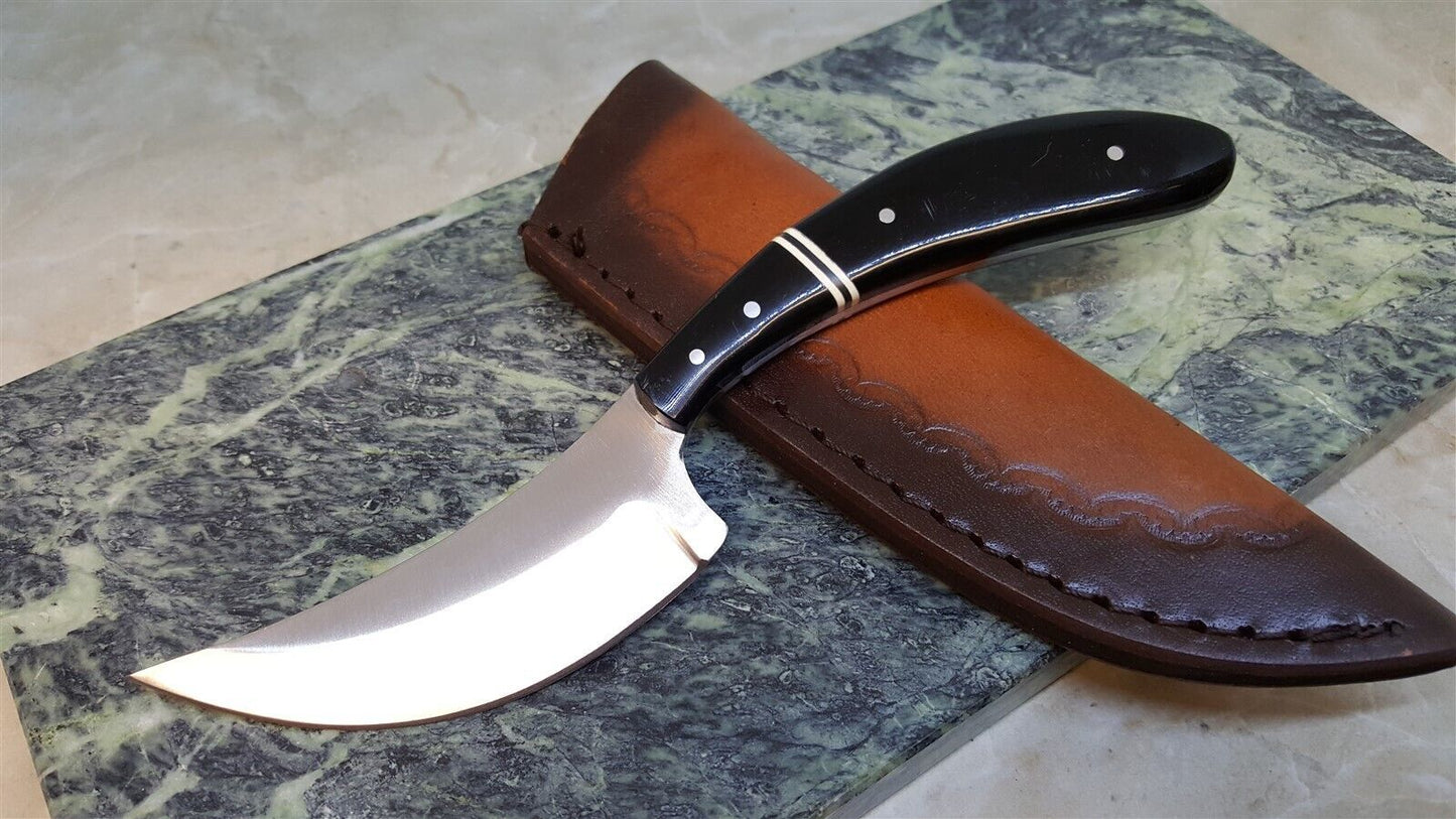 Horn Handle Skinner Knife – 8" Fixed Blade Hunting Knife with Leather Sheath