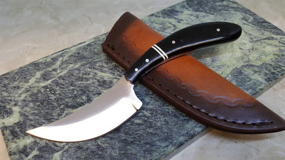 Horn Handle Skinner Knife – 8" Fixed Blade Hunting Knife with Leather Sheath