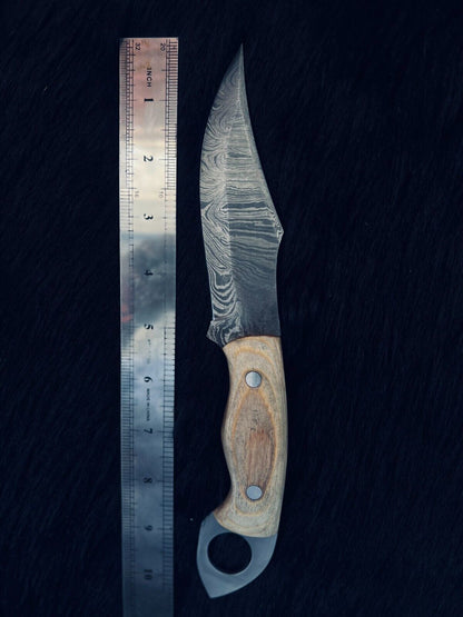 Heritage Forge 10.5 Inch Twist Damascus Steel Bowie Knife with Wood Handle