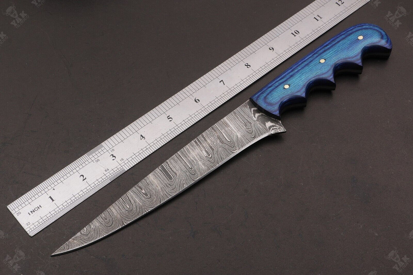12.5" Hand Forged Damascus Fillet Knife Damascus Steel Fillet Knife With Leather Sheath
