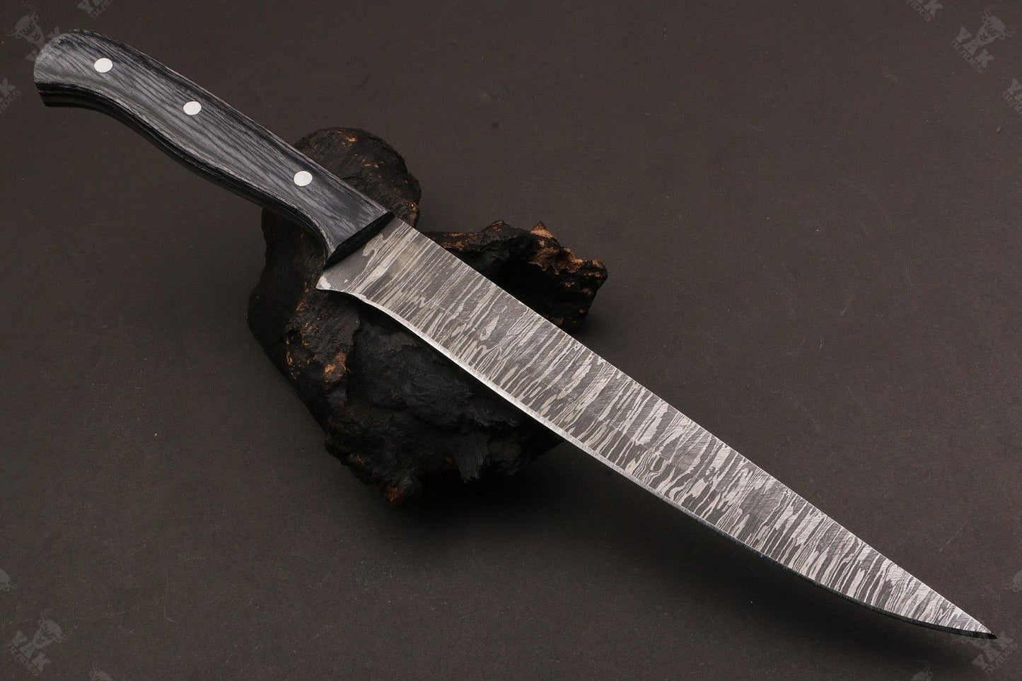 13" Handmade Damascus Fillet Knife Fire Damascus Steel Fillet Knife With Pakka Wood Handle