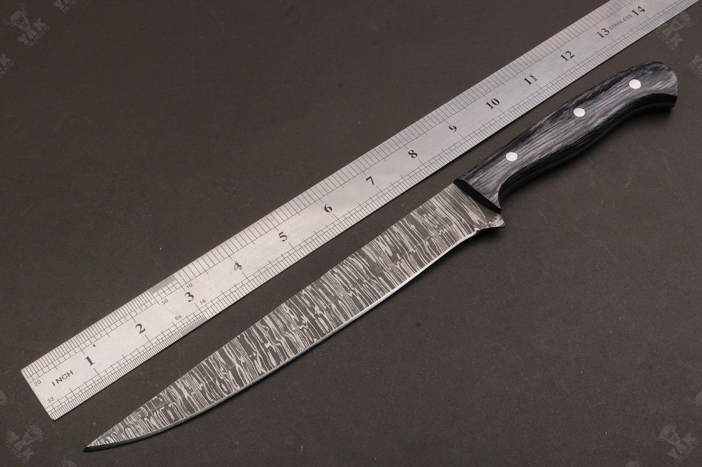 13" Handmade Damascus Fillet Knife Fire Damascus Steel Fillet Knife With Pakka Wood Handle
