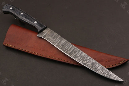 13" Handmade Damascus Fillet Knife Fire Damascus Steel Fillet Knife With Pakka Wood Handle