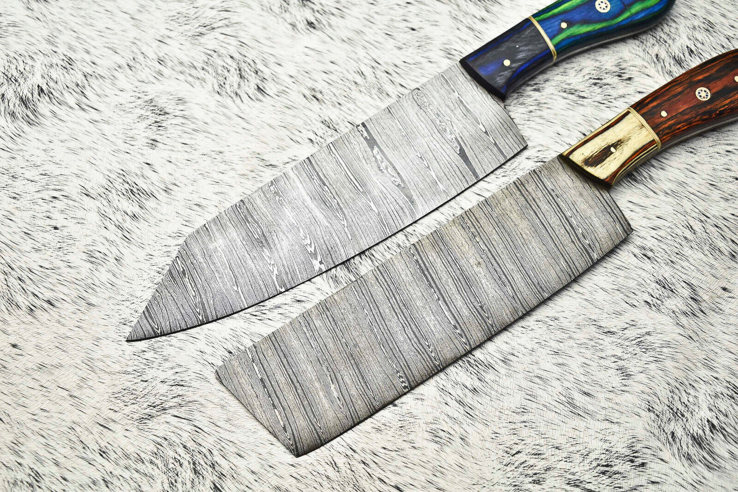 Set of 2 Handmade Damascus Steel Full Tang Chef Knives – Professional Kitchen Knife Set