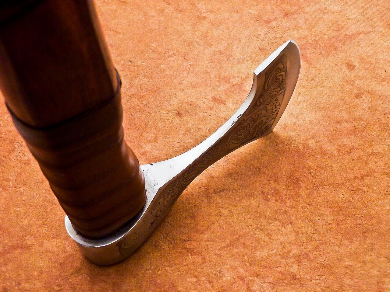 Hand Forged Viking Bearded Axe Carbon Steel Hatchet with Natural Wood Handle and Leather Sheath