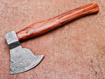 Hand Forged Damascus Steel Axe with Natural Wood Handle | Custom 15 Inch Damascus Axe