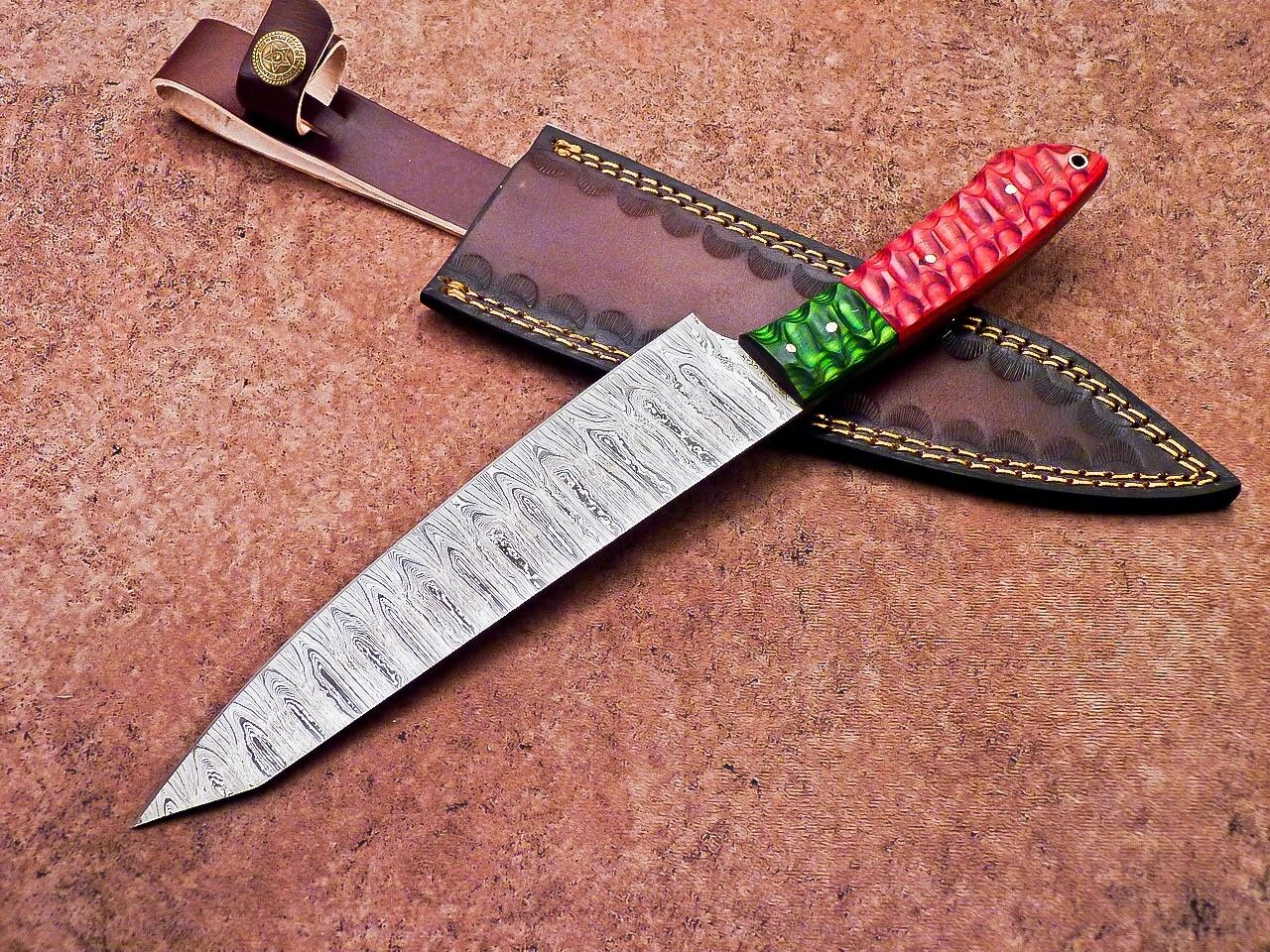 12" Handmade Damascus Steel Professional Chef Knife with Jigged Wood Handle