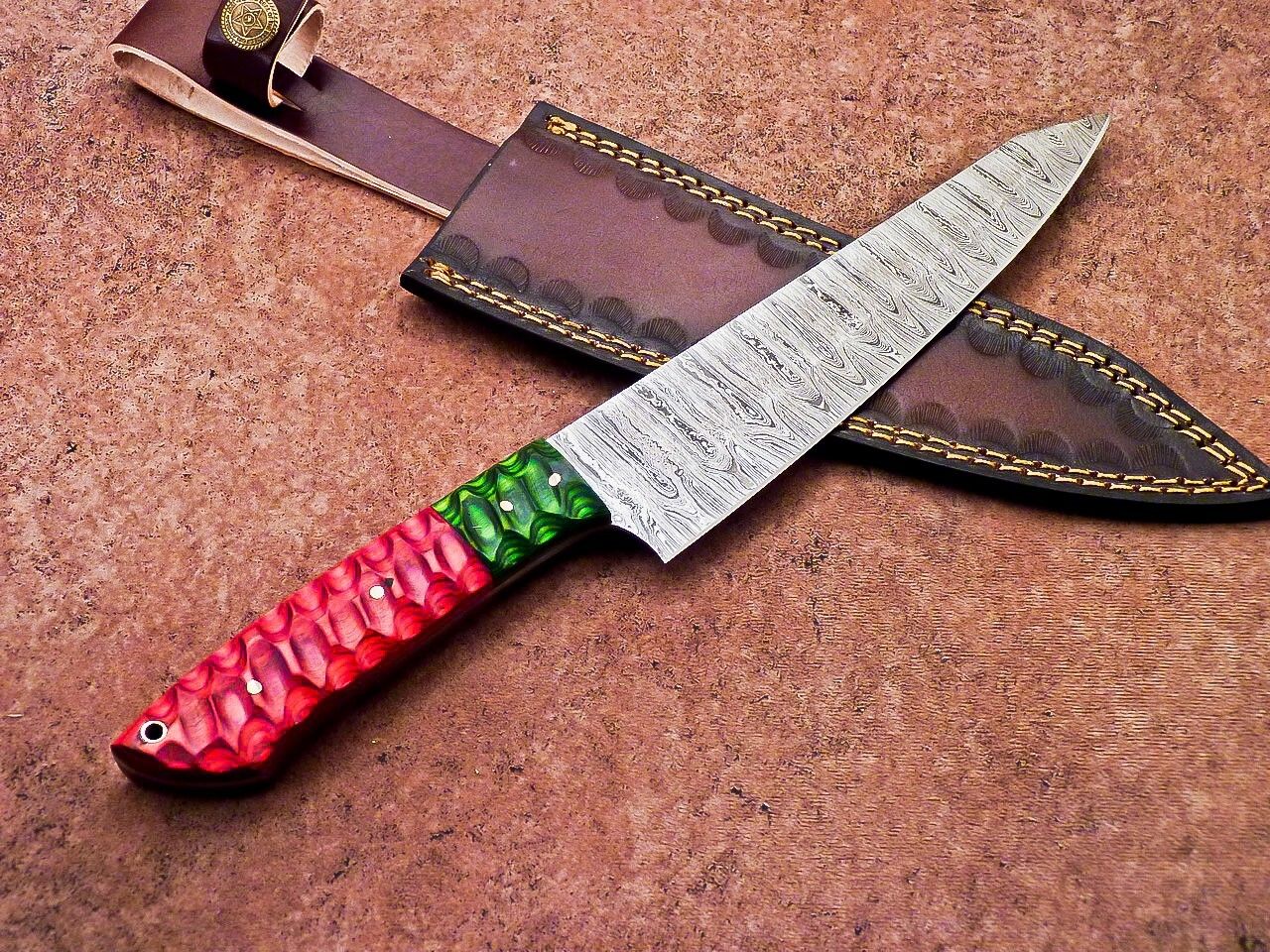 12" Handmade Damascus Steel Professional Chef Knife with Jigged Wood Handle