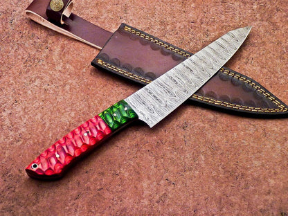 12" Handmade Damascus Steel Professional Chef Knife with Jigged Wood Handle