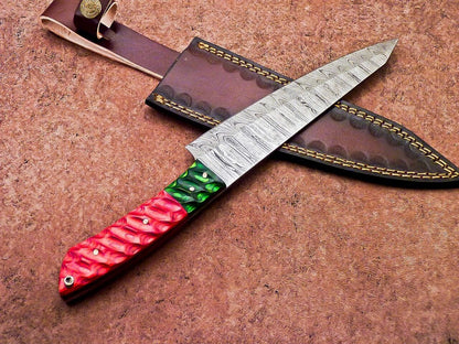 12" Handmade Damascus Steel Professional Chef Knife with Jigged Wood Handle