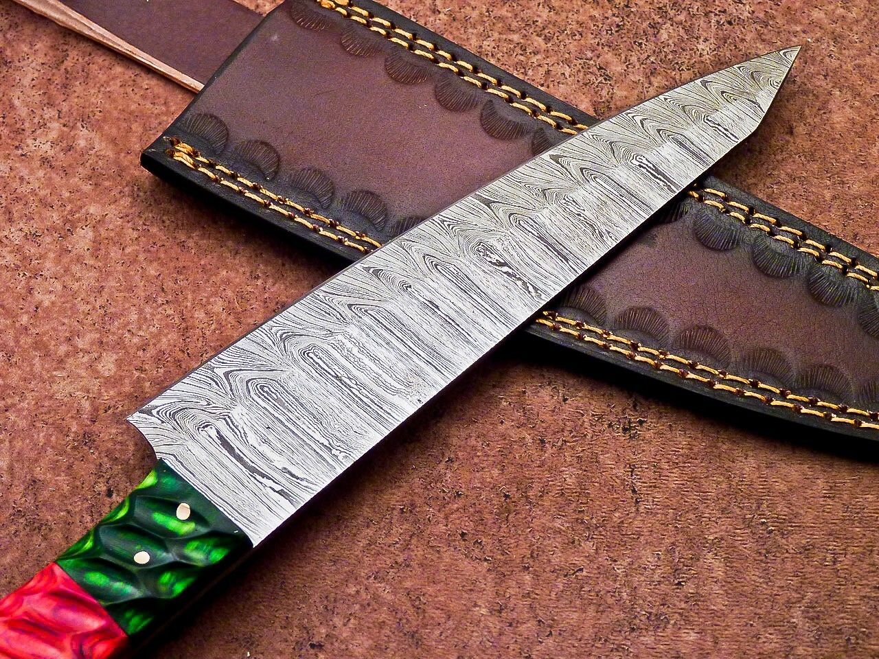12" Handmade Damascus Steel Professional Chef Knife with Jigged Wood Handle