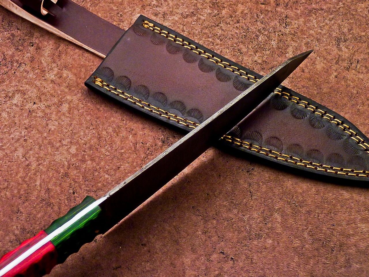 12" Handmade Damascus Steel Professional Chef Knife with Jigged Wood Handle