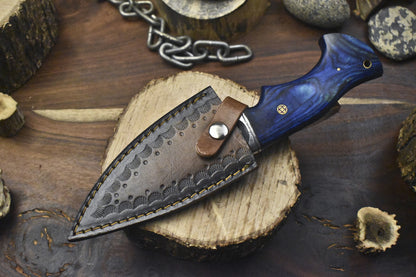 Hand Forged Hunting Skinner Knife Ladder Damascus Hard Wood Outdoor