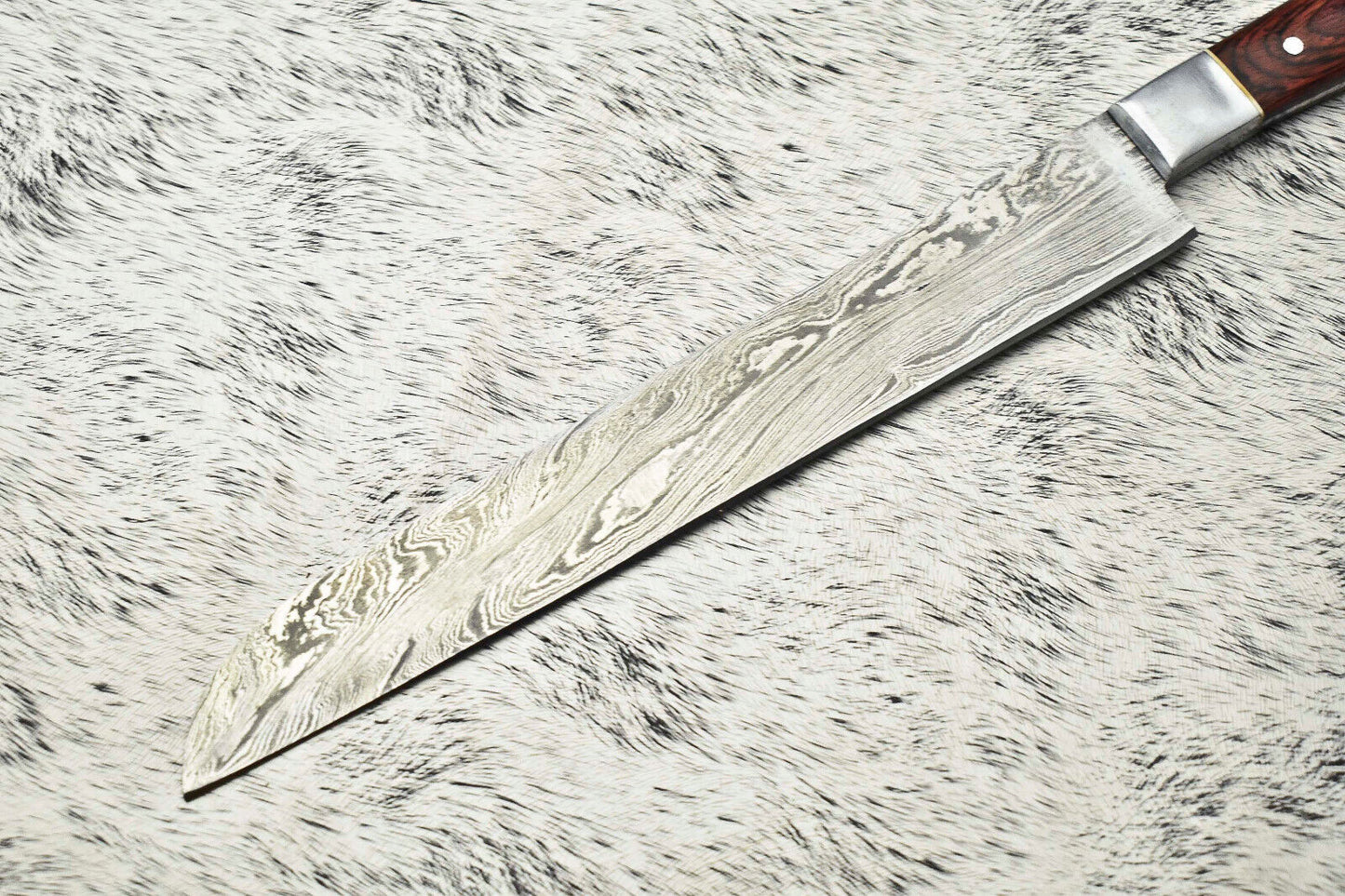 Fine Custom Handmade Damascus Steel Blade Chef Knife – 14" Overall, 9" Blade, Full Tang Sport Knife with Leather Sheath