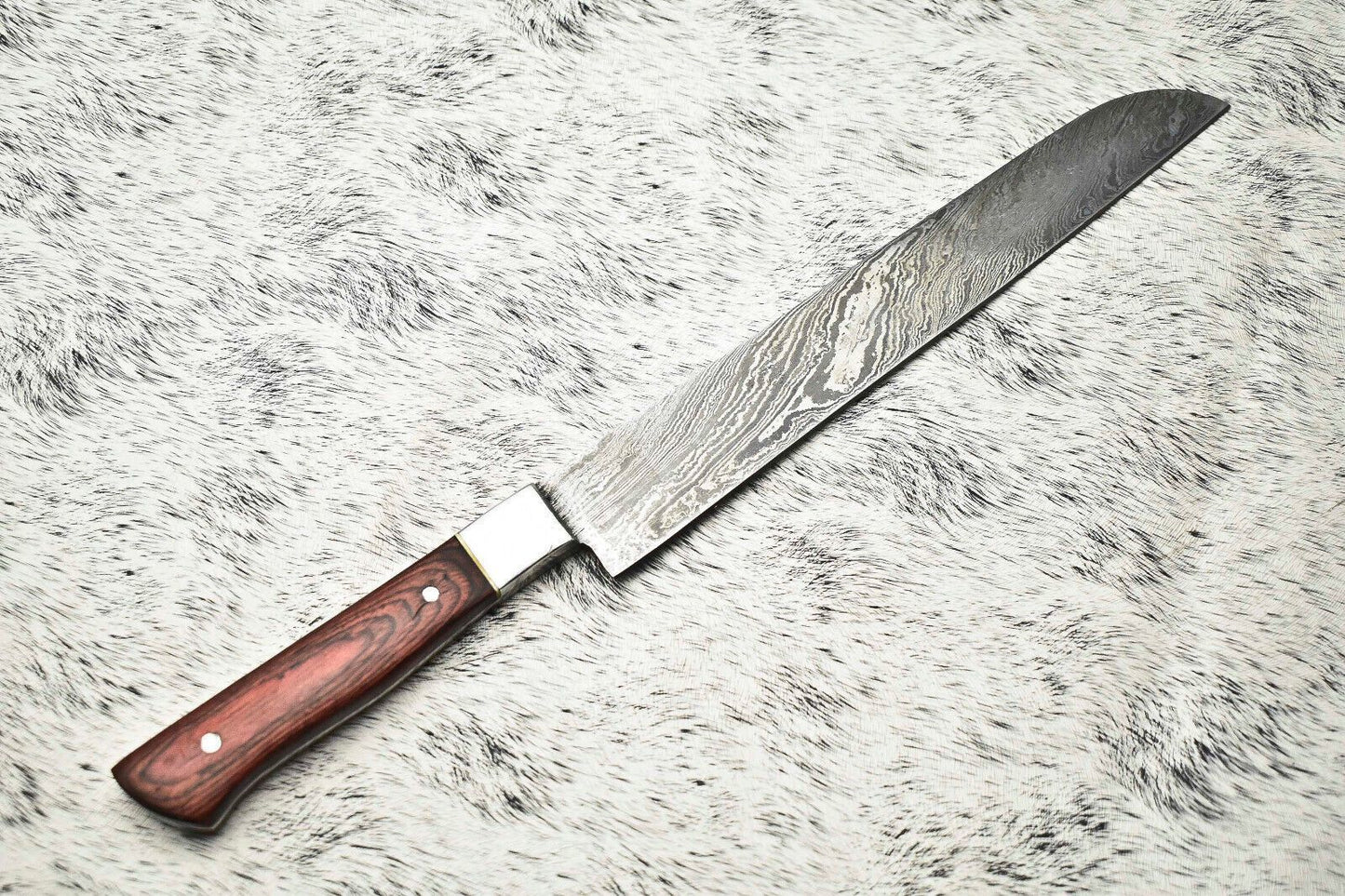 Fine Custom Handmade Damascus Steel Blade Chef Knife – 14" Overall, 9" Blade, Full Tang Sport Knife with Leather Sheath
