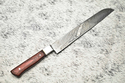 Fine Custom Handmade Damascus Steel Blade Chef Knife – 14" Overall, 9" Blade, Full Tang Sport Knife with Leather Sheath