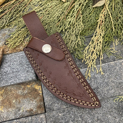 8" Damascus Steel Bowie Knife with Ram Horn & Wood Handle