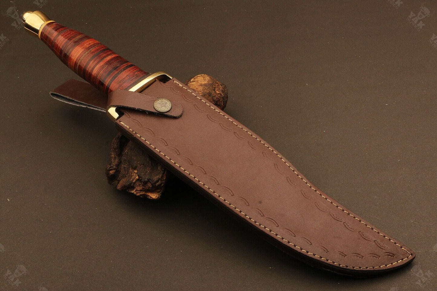 Hand Forged Damascus Bowie Knife with Wood Handle by Heritage Forge