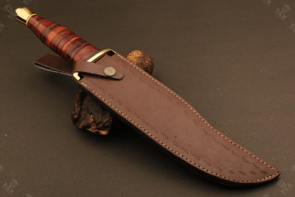 Hand Forged Damascus Bowie Knife with Wood Handle by Heritage Forge