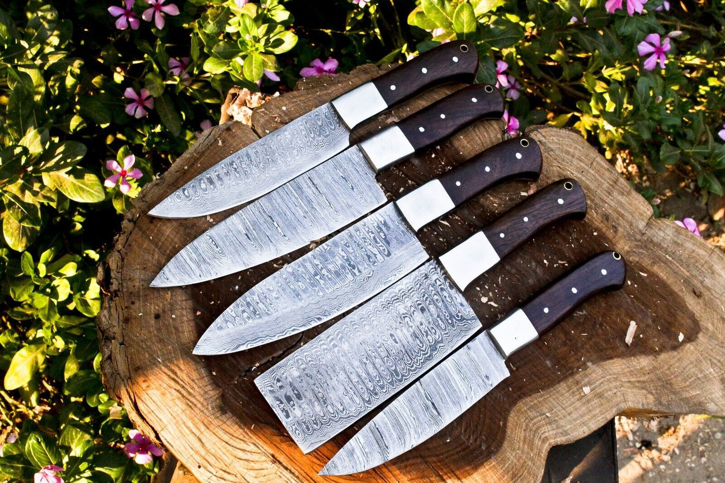 Handmade Damascus Steel BBQ Kitchen Chef Knife Set | 384 Layers, Cowhide Sheaths