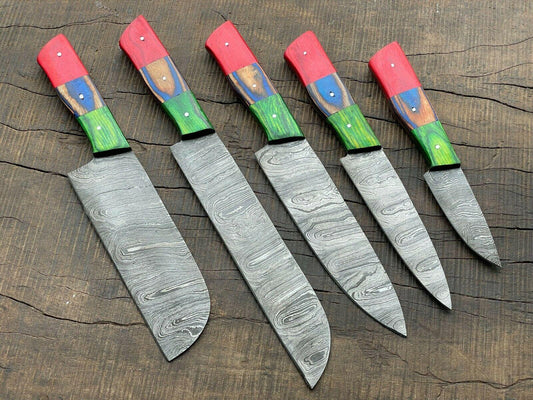 EVEREST HUNT 5-Piece Handmade Damascus Steel Chef Knife Set – Full Tang Kitchen Knives