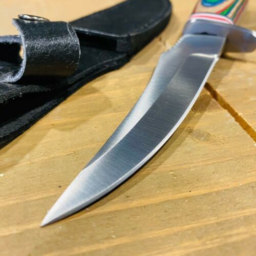 Fixed Blade Survival Skinner Knife – 8" Stainless Steel Blade with Wood Handle & Leather Sheath