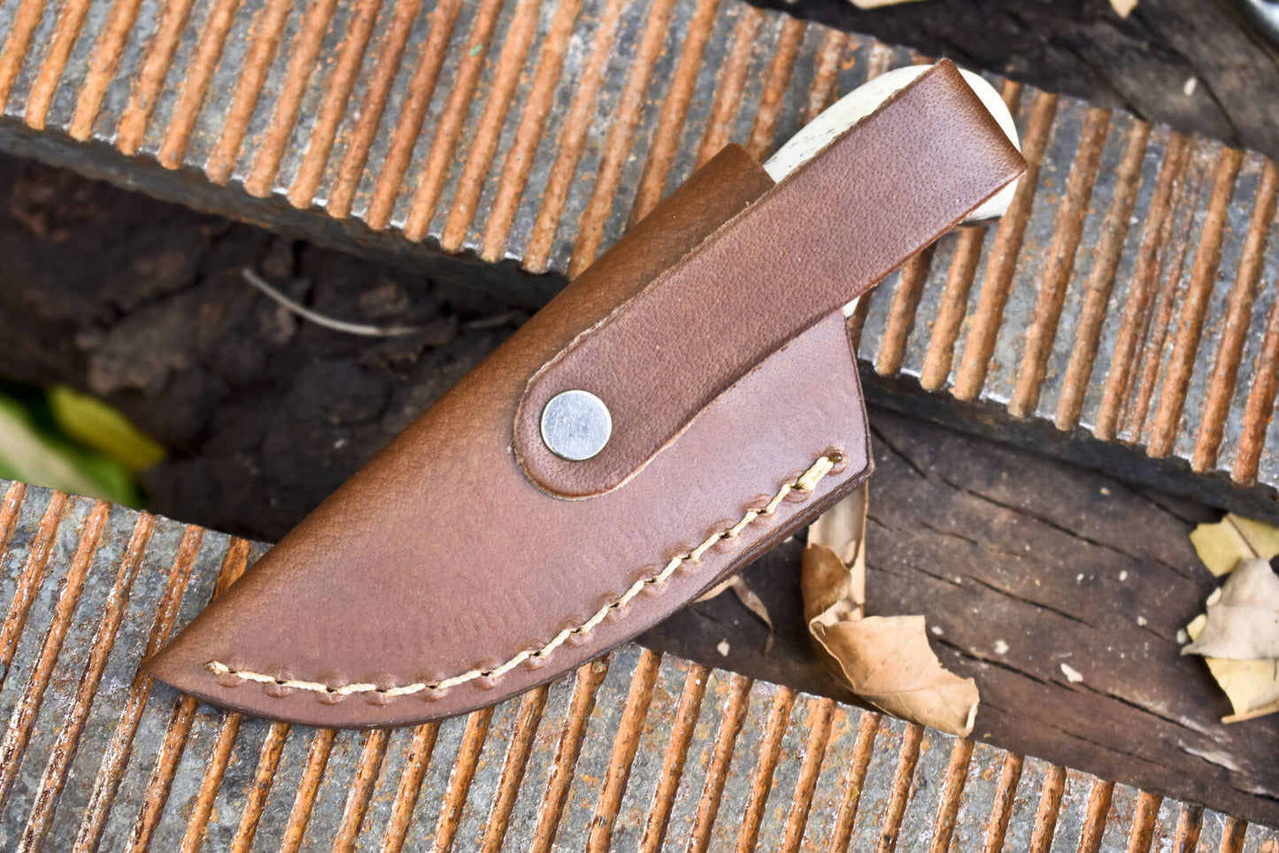 Miniature Rain Drop Damascus Skinner Knife with Bone Handle – Hand Forged Collectible