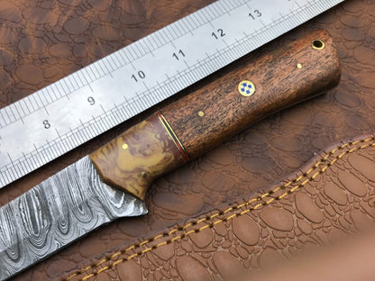14" Handmade Damascus Fillet Knife Custom Fillet Knife with Sheath