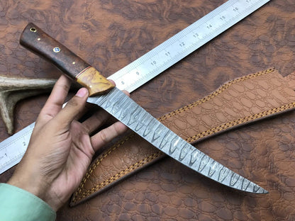 14" Handmade Damascus Fillet Knife Custom Fillet Knife with Sheath