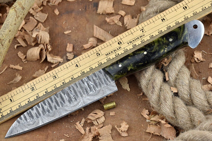 Custom Handmade Forged Damascus Steel Kitchen Chef Knife – 9" Blade with Black & Green Raisin Handle