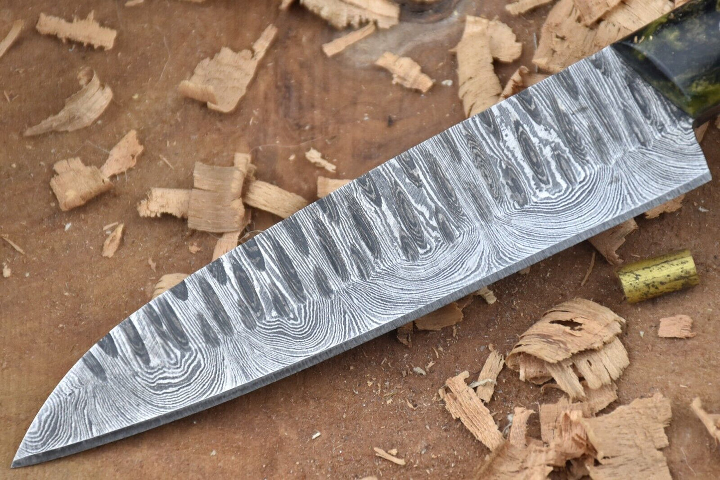 Custom Handmade Forged Damascus Steel Kitchen Chef Knife – 9" Blade with Black & Green Raisin Handle