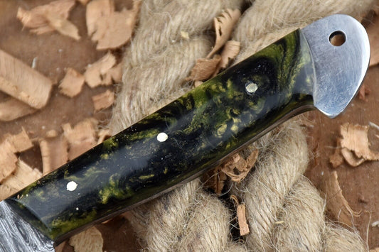 Custom Handmade Forged Damascus Steel Kitchen Chef Knife – 9" Blade with Black & Green Raisin Handle