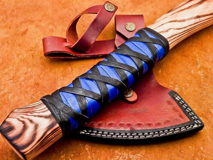 Hand Forged Steel Viking Bearded Camping Hatchet Tomahawk Axe with Natural Wood Handle and Leather Sheath