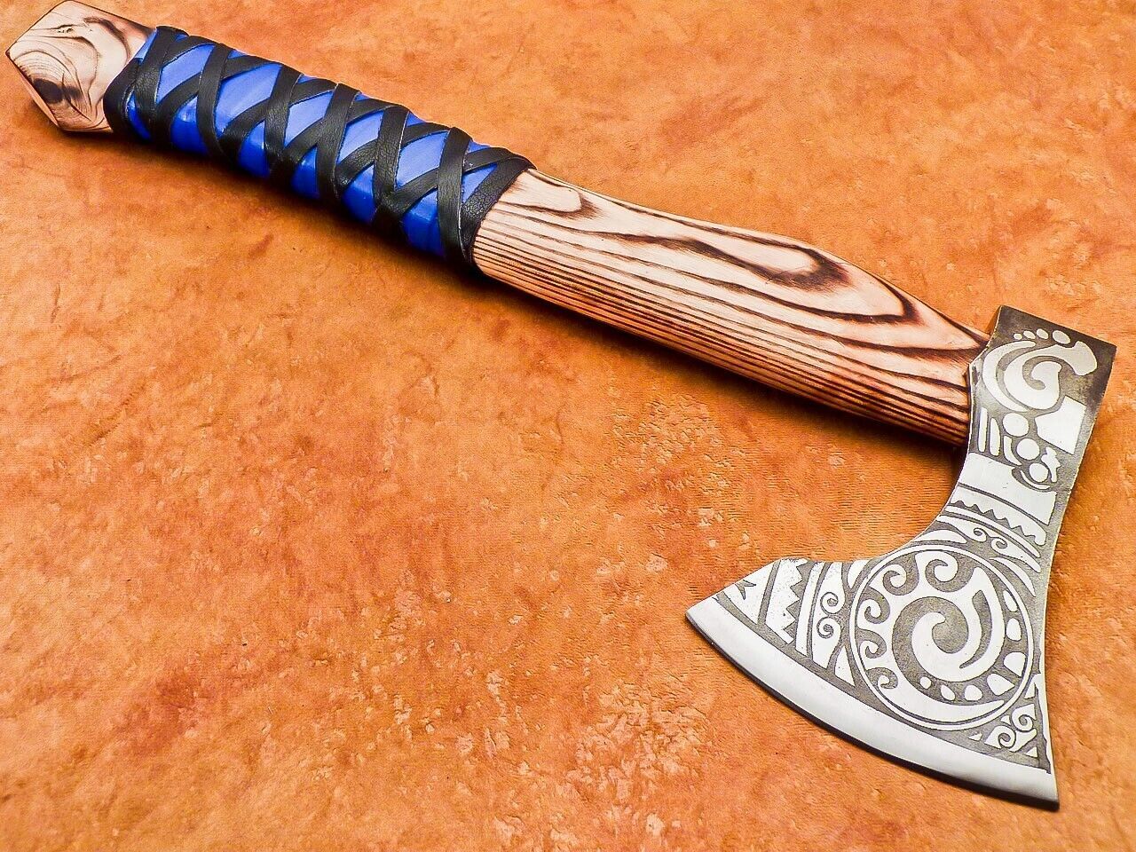 Hand Forged Steel Viking Bearded Camping Hatchet Tomahawk Axe with Natural Wood Handle and Leather Sheath