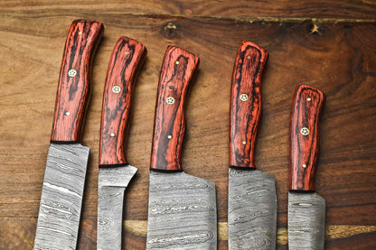 Premium Lot of 5 Handmade Hammered Damascus Steel Chef Knives